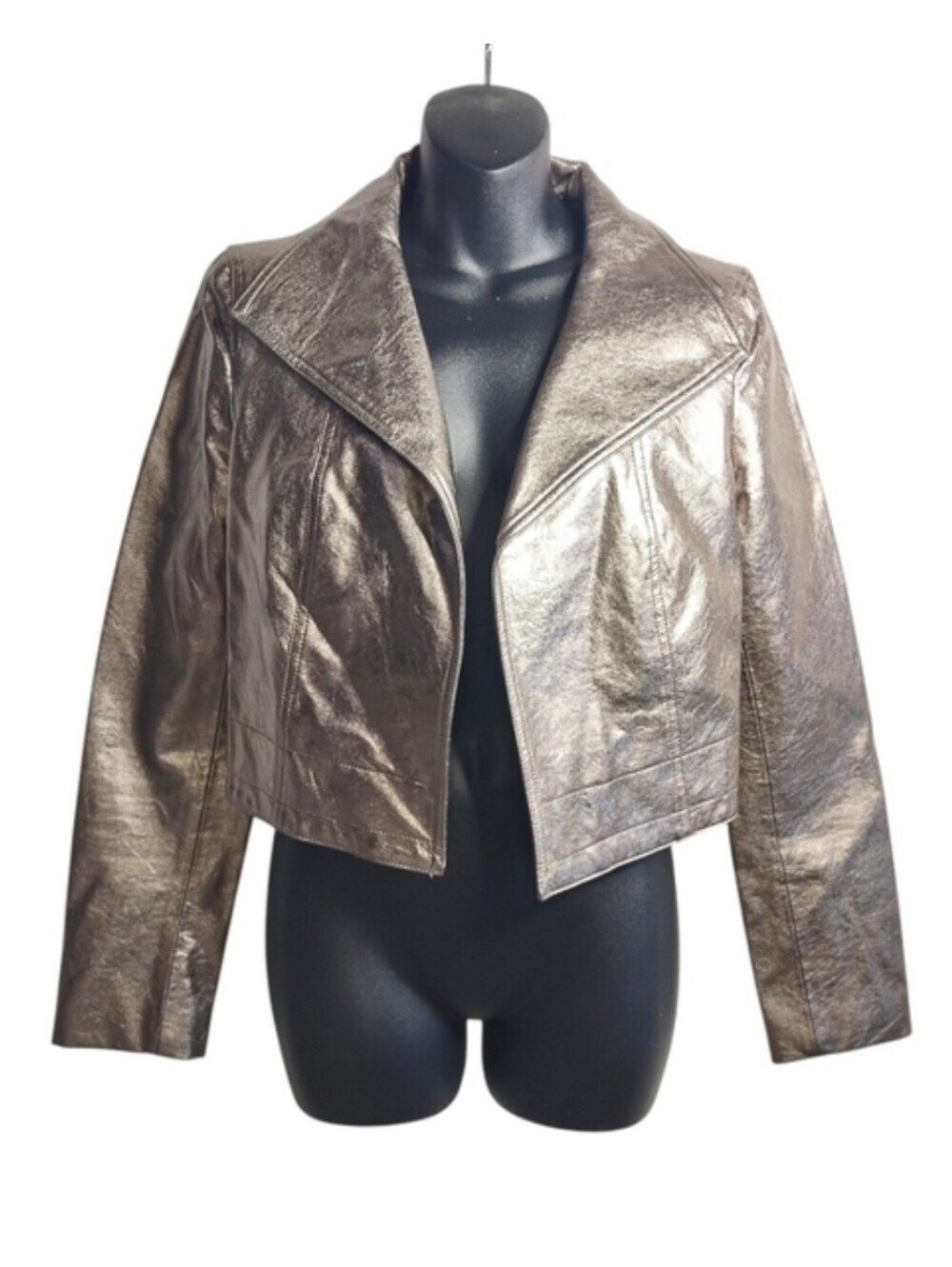 1.STATE Women's Cropped Metallic Faux Leather Jacket Size Small